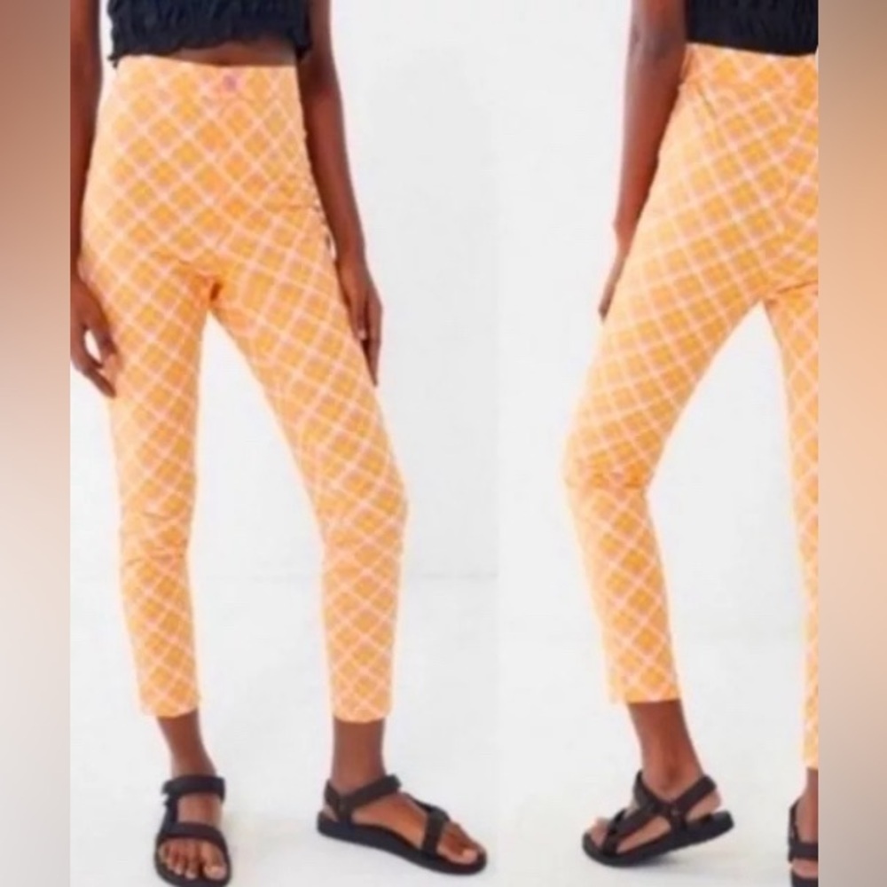 Urban Outfitters Ingrid Yellow Plaid High Rise Skinny Ankle Pants Size 0